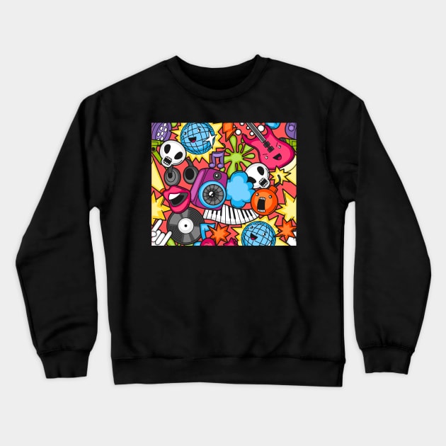 Without Music Life Would B Flat Colorful Musical Instruments And Disco Ball Crewneck Sweatshirt by Nonconformist